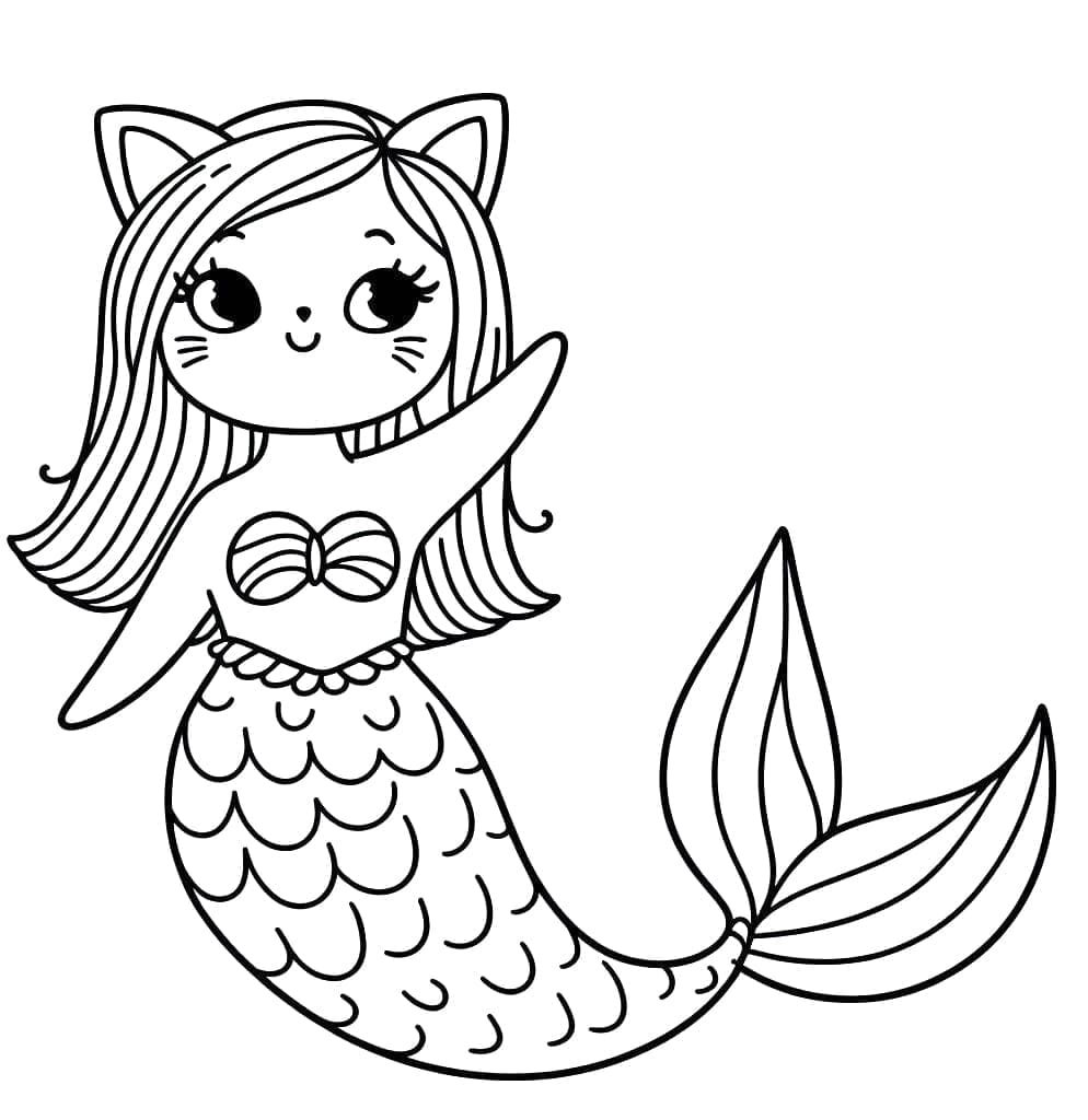 Coloriage gratuit Chat Sirène #212802 de la collection Personnages à imprimer