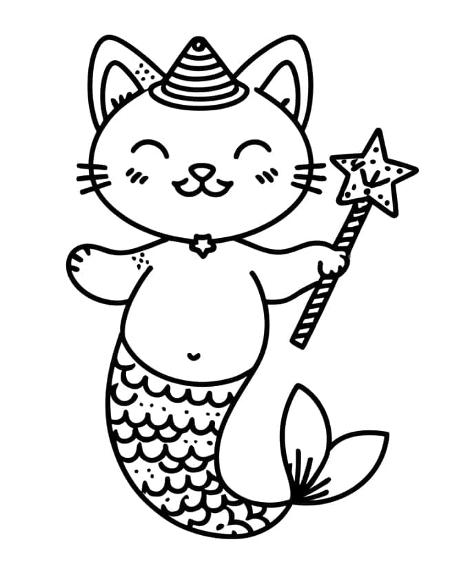 Coloriage gratuit Chat Sirène #212804 de la collection Personnages à imprimer