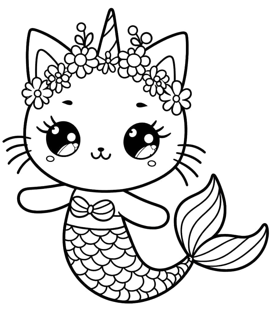 Coloriage gratuit Chat Sirène #212808 de la collection Personnages à imprimer