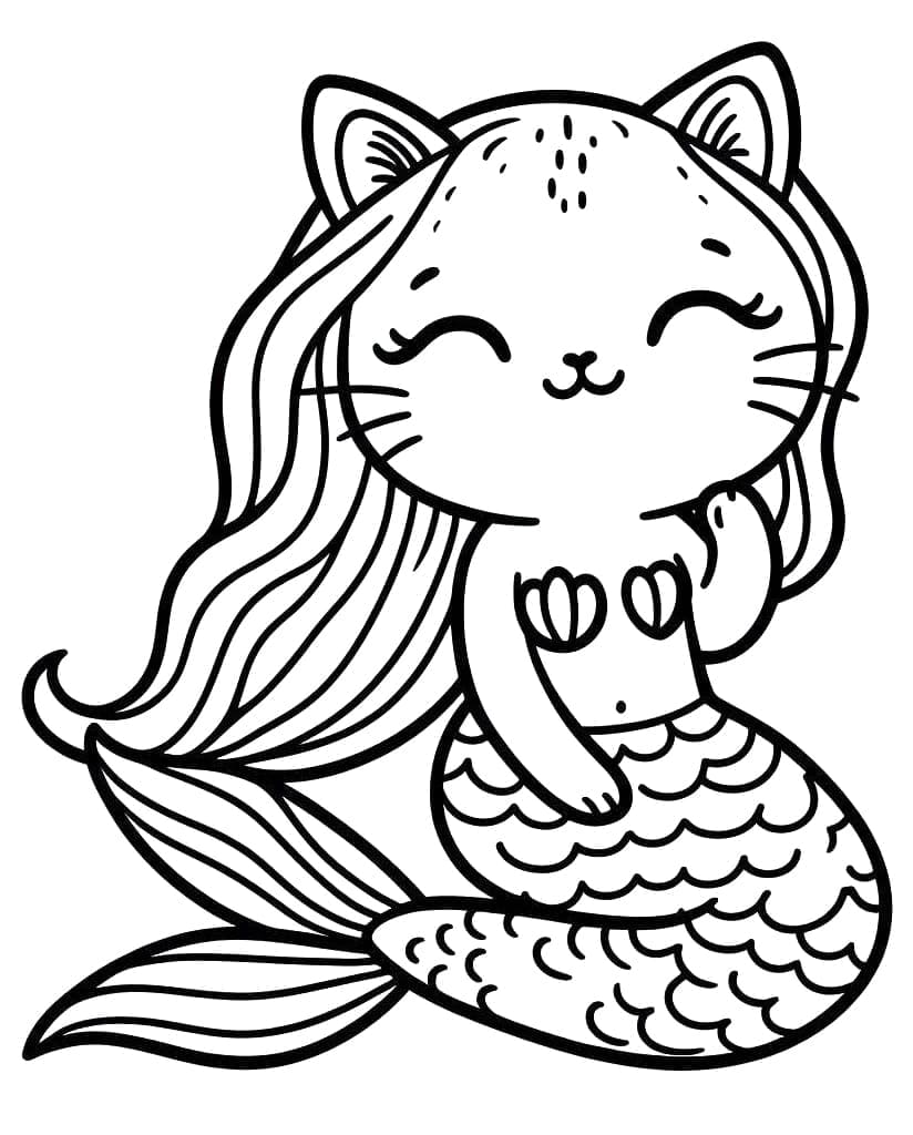 Coloriage gratuit Chat Sirène #212815 de la collection Personnages à imprimer