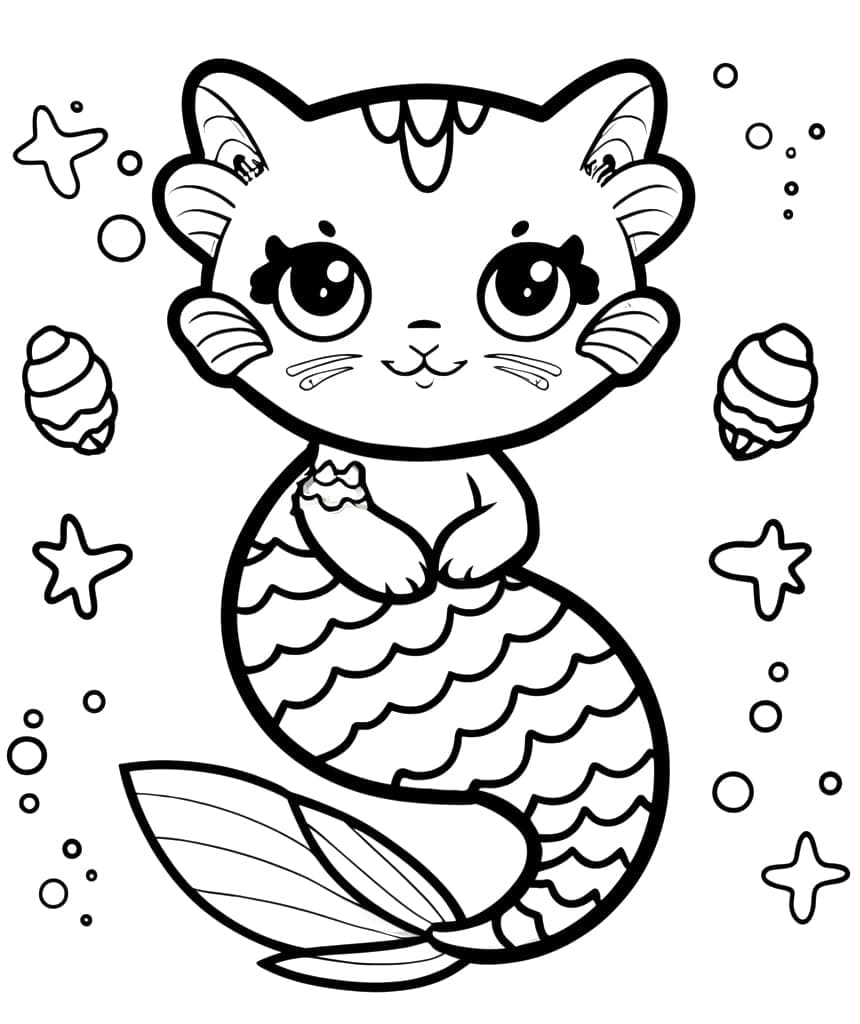 Coloriage gratuit Chat Sirène #212817 de la collection Personnages à imprimer