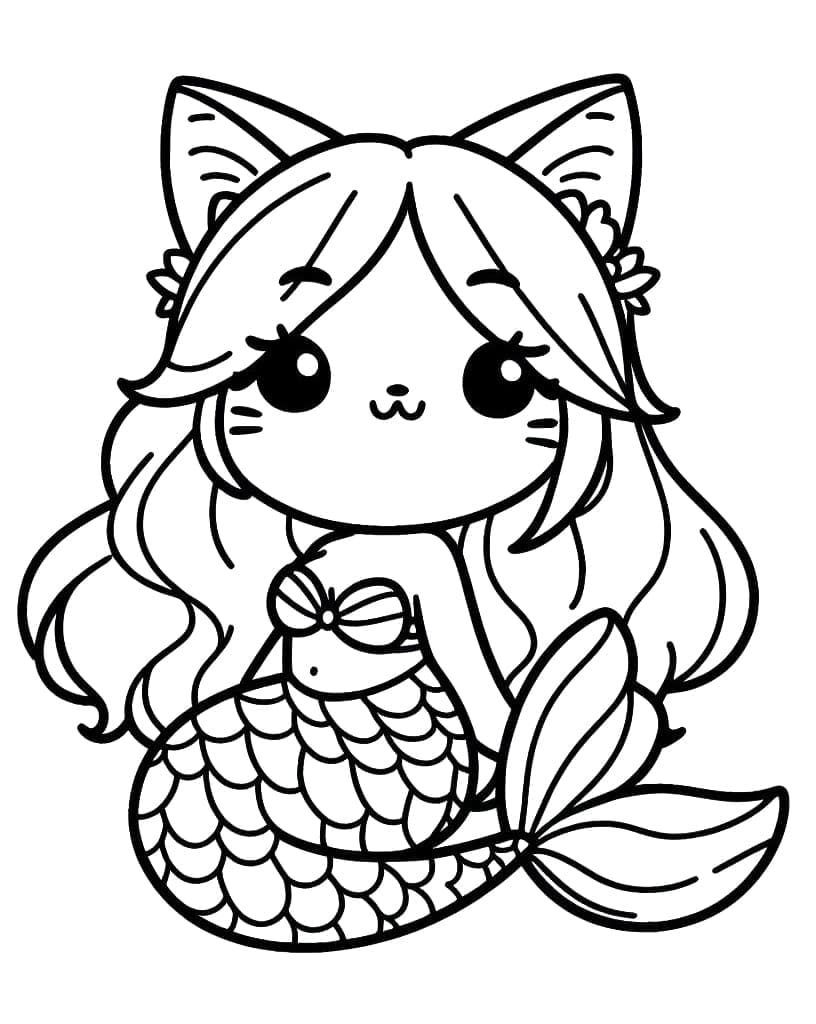 Dessin à colorier: Chat Sirène (Personnages) #212821 - Coloriages à Imprimer Gratuits