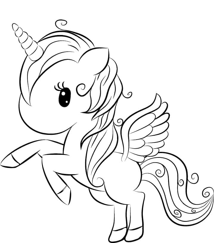 Coloriage gratuit pour enfants et adultes Licorne Kawaii #209329, collection Personnages