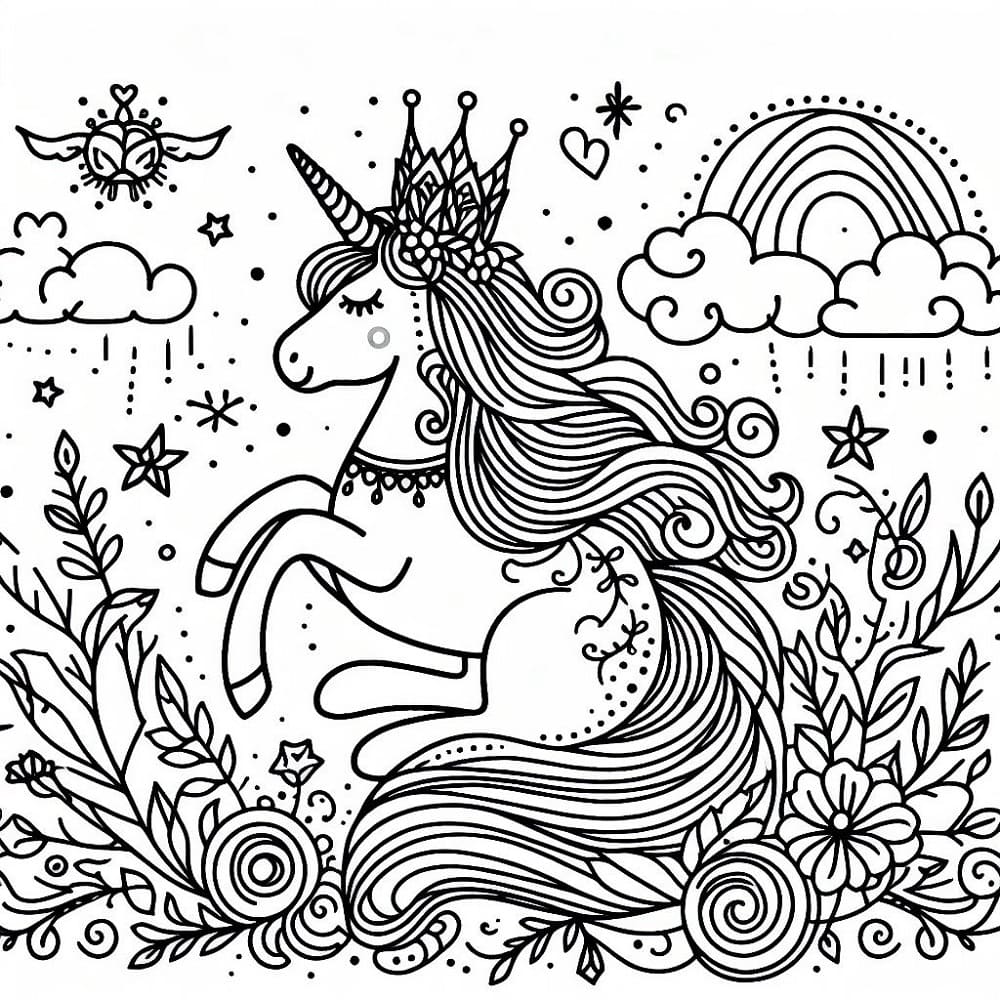 Coloriage Princesse Licorne #212027 à imprimer gratuitement, extrait de la collection Personnages