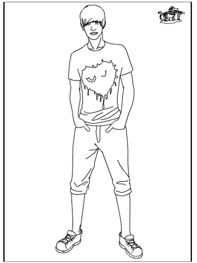 Coloriage Justin Bieber debout les mains dans les poches