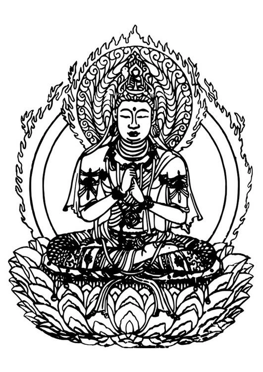 Coloriage imprimable Mythologie Hindou: Bouddha #89521 de la collection Religion et Mythologie à colorier aux crayons