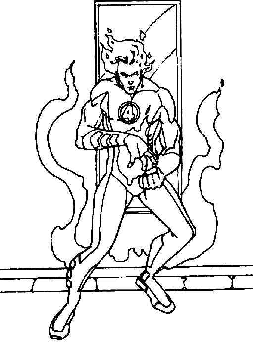 Page de coloriage La Torche Humaine #81632, collection Super-héros et Super-vilains, à imprimer et colorier