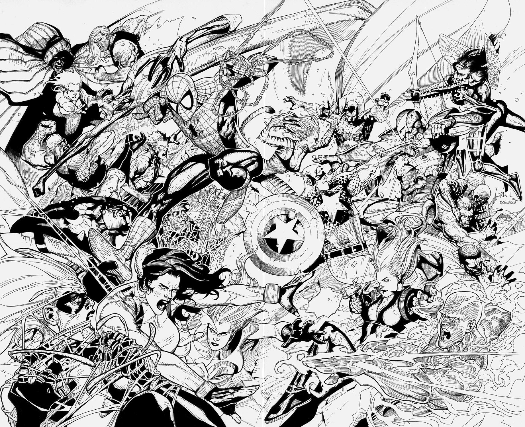 Coloriage Avengers dans une immense bataille de super-héros
