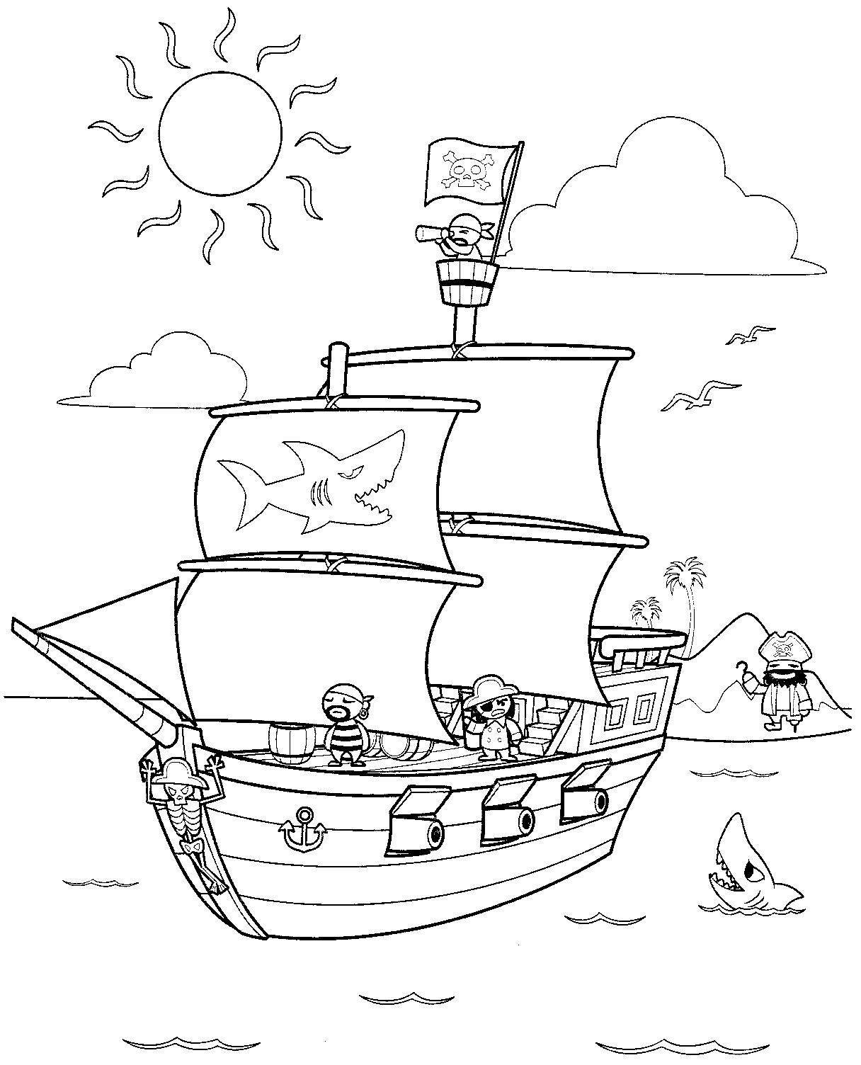 Dessin à colorier: Bateau pirate (Transport) #138206 - Coloriages à Imprimer Gratuits