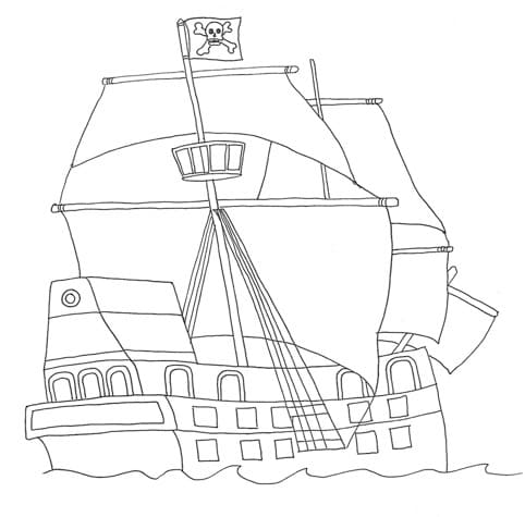 Joli coloriage Bateau pirate #184824 de la collection Transport, prêt à imprimer pour petits et grands