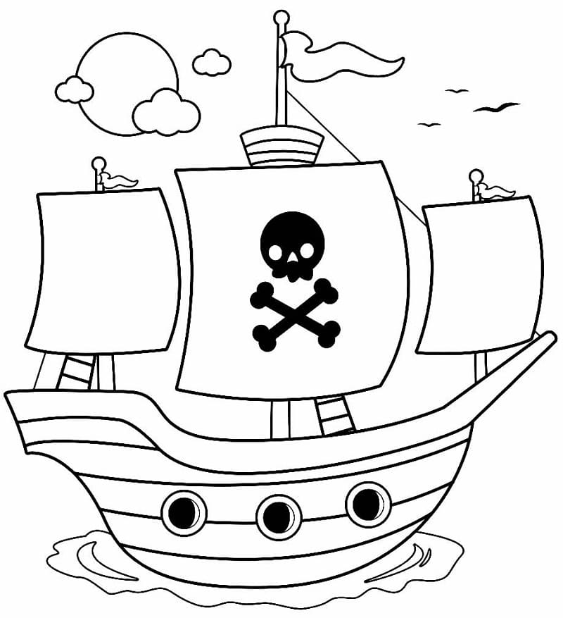 Coloriage gratuit pour enfants et adultes Bateau pirate #184838, collection Transport