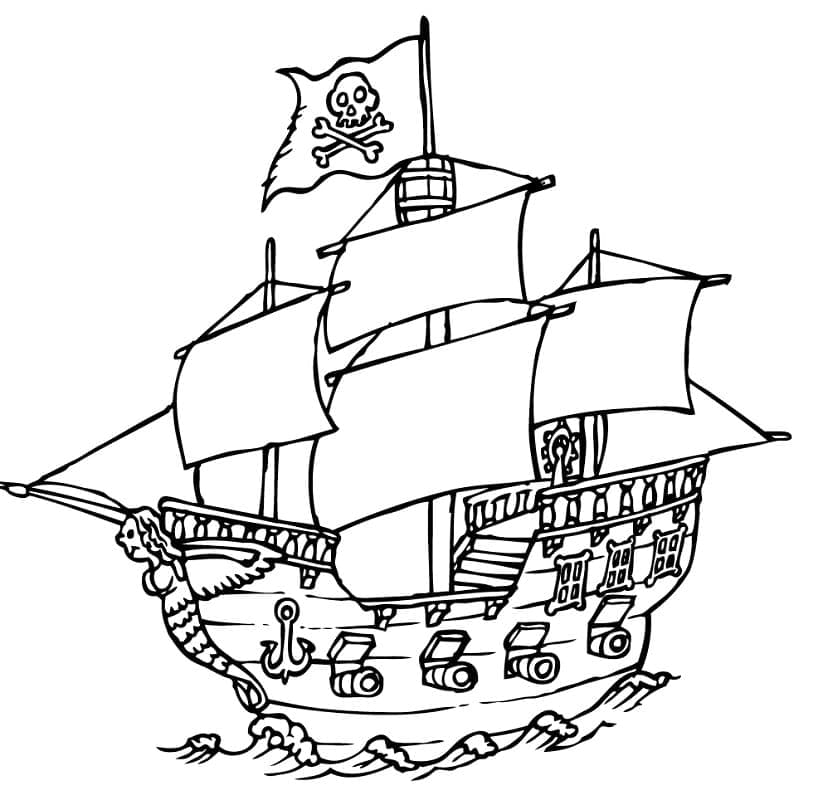 Joli coloriage Bateau pirate #184852 de la collection Transport, prêt à imprimer pour petits et grands