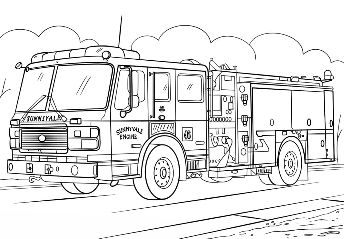 Coloriage Camion de Pompier #185323 à imprimer gratuitement, extrait de la collection Transport
