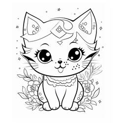 Coloriage Chat Kawaii (Animaux) #216289 à imprimer et colorier