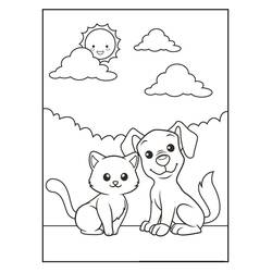 Dessin à colorier: Chien et Chat (Animaux) #211015 - Coloriages à Imprimer Gratuits
