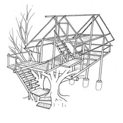 Dessin à colorier: Cabane dans un arbre (Bâtiments et Architecture) #66027 - Coloriages à Imprimer