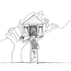Dessin à colorier: Cabane dans un arbre (Bâtiments et Architecture) #66050 - Coloriages à imprimer