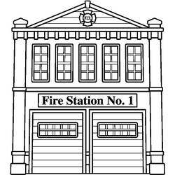 Dessin à colorier: Caserne de Pompier (Bâtiments et Architecture) #68476 - Coloriages à imprimer