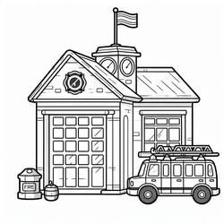 Dessin à colorier: Caserne de Pompiers (Bâtiments et Architecture) #215171 - Coloriages à Imprimer Gratuits