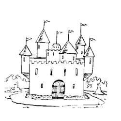 Dessin à colorier: Chateau (Bâtiments et Architecture) #62092 - Coloriages à imprimer