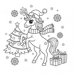 Coloriage Licorne de Noël (Fêtes et Célébrations) #222190 à imprimer et colorier