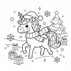 Coloriage Licorne de Noël (Fêtes et Célébrations) #222193 à imprimer et colorier