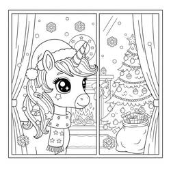 Coloriage Licorne de Noël (Fêtes et Célébrations) #222194 à imprimer et colorier
