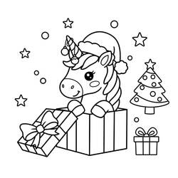 Coloriage Licorne de Noël (Fêtes et Célébrations) #222200 à imprimer et colorier