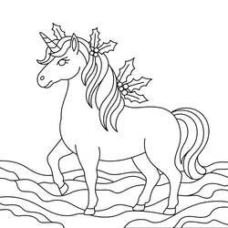 Coloriage Licorne de Noël (Fêtes et Célébrations) #222216 à imprimer et colorier