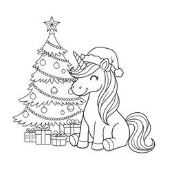 Coloriage Licorne de Noël (Fêtes et Célébrations) #222223 à imprimer et colorier