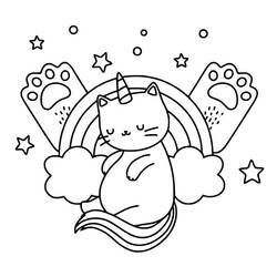 Dessin à colorier: Chat Licorne (Personnages fantastiques et d'aventure) #199281 - Coloriages à Imprimer Gratuits
