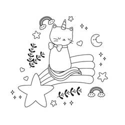Dessin à colorier: Chat Licorne (Personnages fantastiques et d'aventure) #199286 - Coloriages à Imprimer Gratuits