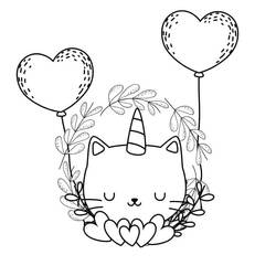 Dessin à colorier: Chat Licorne (Personnages fantastiques et d'aventure) #199287 - Coloriages à Imprimer Gratuits