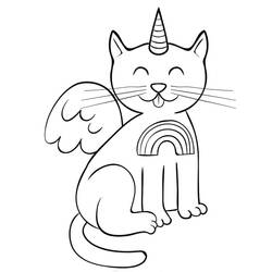 Dessin à colorier: Chat Licorne (Personnages fantastiques et d'aventure) #199291 - Coloriages à Imprimer Gratuits