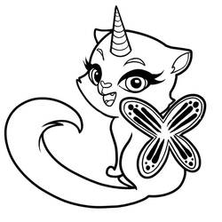 Dessin à colorier: Chat Licorne (Personnages fantastiques et d'aventure) #199293 - Coloriages à Imprimer Gratuits