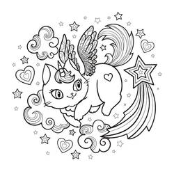 Dessin à colorier: Chat Licorne (Personnages fantastiques et d'aventure) #199294 - Coloriages à Imprimer Gratuits