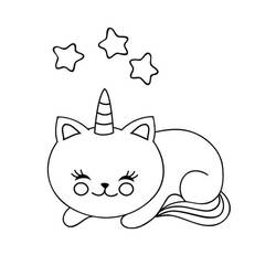Dessin à colorier: Chat Licorne (Personnages fantastiques et d'aventure) #199299 - Coloriages à Imprimer Gratuits