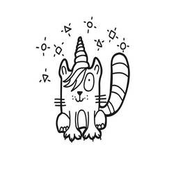Dessin à colorier: Chat Licorne (Personnages fantastiques et d'aventure) #199301 - Coloriages à Imprimer Gratuits