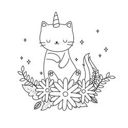 Dessin à colorier: Chat Licorne (Personnages fantastiques et d'aventure) #199304 - Coloriages à Imprimer Gratuits