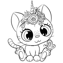 Dessin à colorier: Chat Licorne (Personnages fantastiques et d'aventure) #199305 - Coloriages à Imprimer Gratuits