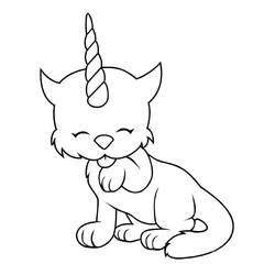 Dessin à colorier: Chat Licorne (Personnages fantastiques et d'aventure) #199308 - Coloriages à Imprimer Gratuits