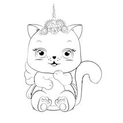 Dessin à colorier: Chat Licorne (Personnages fantastiques et d'aventure) #199312 - Coloriages à Imprimer Gratuits