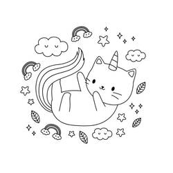 Dessin à colorier: Chat Licorne (Personnages fantastiques et d'aventure) #199313 - Coloriages à Imprimer Gratuits