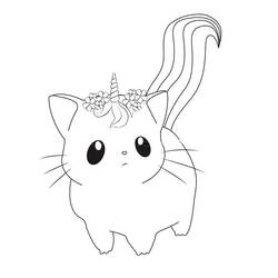 Dessin à colorier: Chat Licorne (Personnages fantastiques et d'aventure) #199314 - Coloriages à Imprimer Gratuits