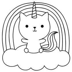 Dessin à colorier: Chat Licorne (Personnages fantastiques et d'aventure) #199325 - Coloriages à Imprimer Gratuits