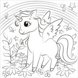 Dessin à colorier: Licorne Kawaii (Personnages fantastiques et d'aventure) #209317 - Coloriages à Imprimer Gratuits