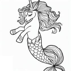 Dessin à colorier: Licorne Sirène (Personnages fantastiques et d'aventure) #186418 - Coloriages à Imprimer Gratuits