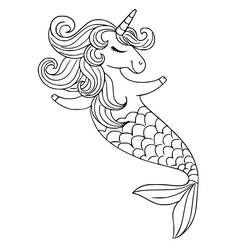 Dessin à colorier: Licorne Sirène (Personnages fantastiques et d'aventure) #186422 - Coloriages à Imprimer Gratuits