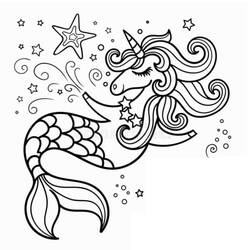 Dessin à colorier: Licorne Sirène (Personnages fantastiques et d'aventure) #186427 - Coloriages à Imprimer Gratuits