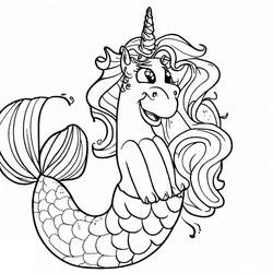 Dessin à colorier: Licorne Sirène (Personnages fantastiques et d'aventure) #186428 - Coloriages à Imprimer Gratuits